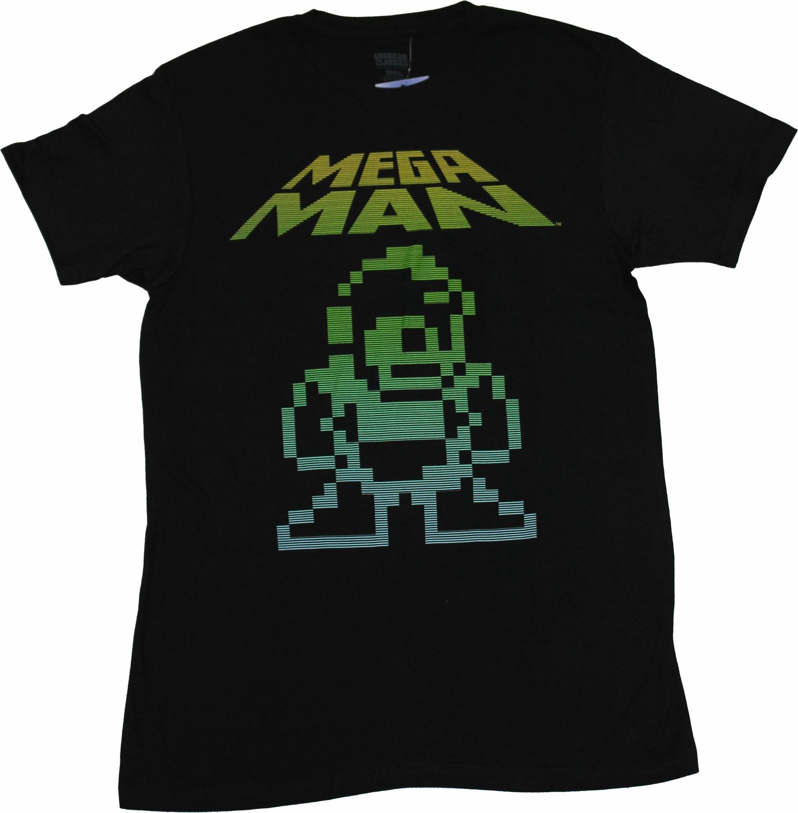 Mega Man New Adult T-Shirt - 8-Bit Rainbow Lined Image S
