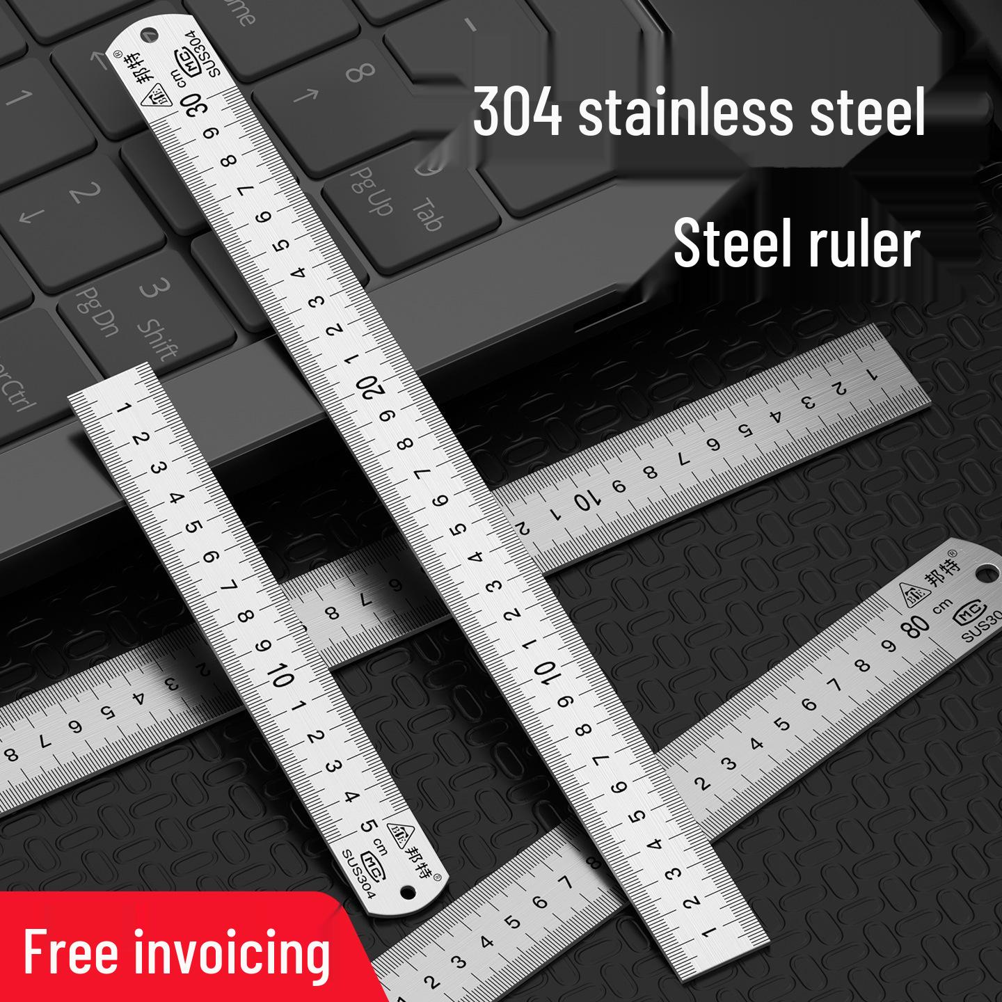 304 Stainless Steel Metric Straight Ruler, Thick Single-Sided Scale, Student Ruler 15CM Width 25MM Thickness 1.9MM
