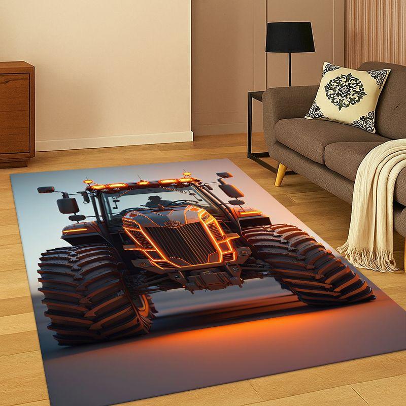Retro Tractor Car Truck Cartoon Carpet Rug for Bedroom Living Room Sofa Playroom Doormat Home Decor,Kid Game Area Rug Non-slip