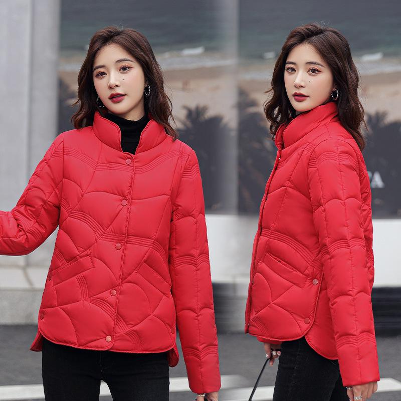 New product Xiangyun embossed down cotton-padded women's short fashion stand-up collar light cotton-padded women's cotton-padded jacket