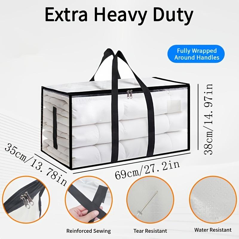 1Pc Heavy-Duty Waterproof Moving Storage Bag With Reinforced Handles And Zipper, Transparent Foldable Organizer Bag With Mesh Sides For Easy Viewing