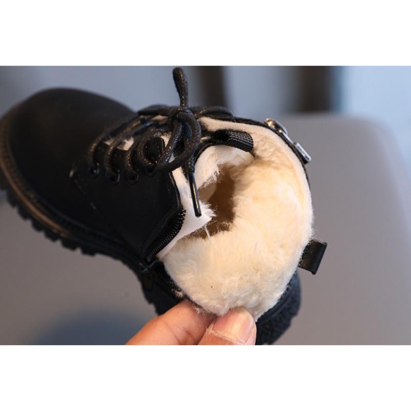 New Winter Children's British Short Boots – Boys' Fashion Plush-Lined, Girls' Side-Zipper Soft-Sole Cotton Boots