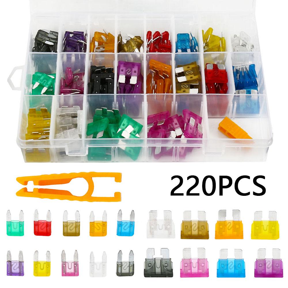 220pcs Car Fuse Assortment Kit Multiple Colors Dustproof Durable Automotive Fuse Replacement Car Accessories Kit for Car Truck