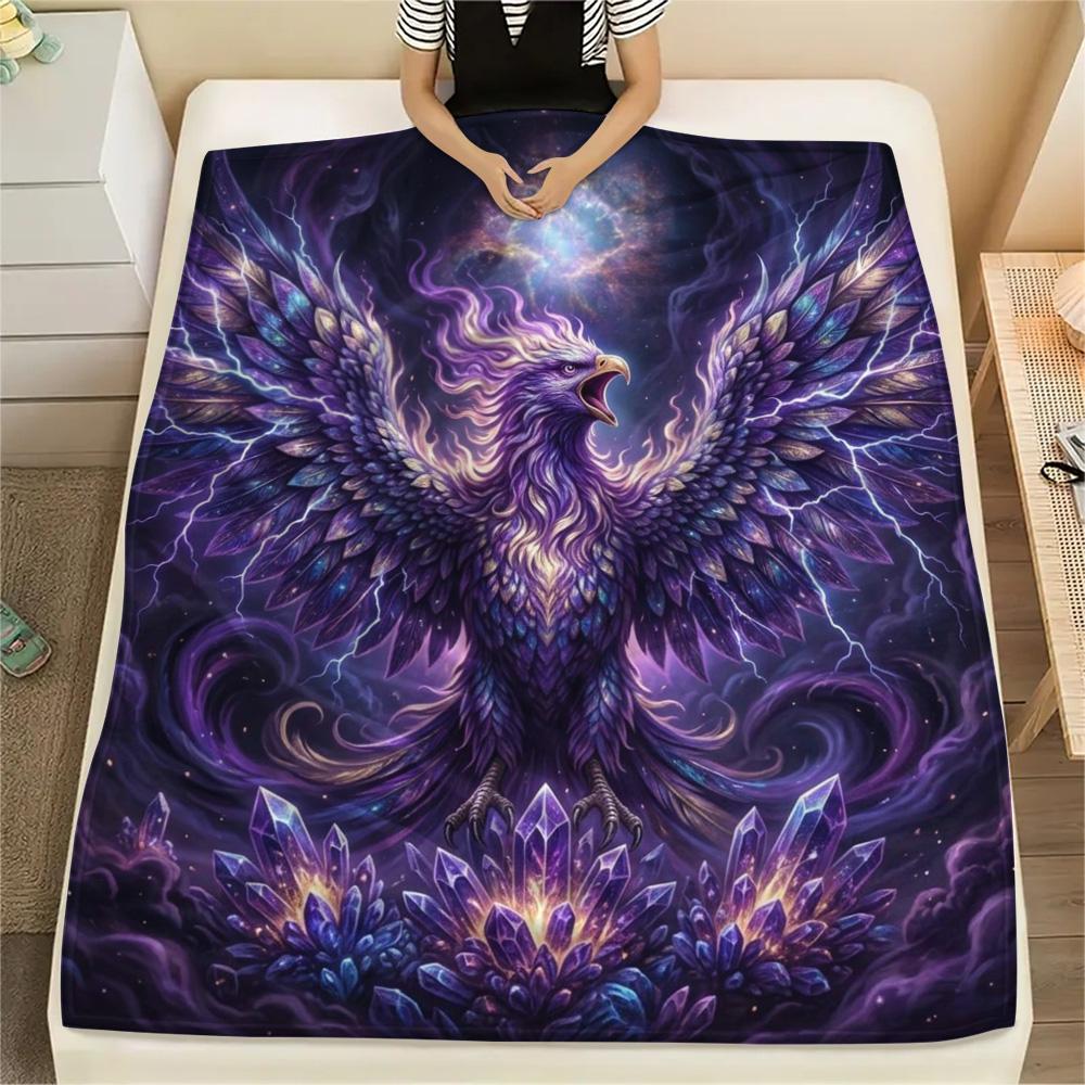 1Pc Phoenix Print Flannel Blanket, High Quality Comfortable for All Seasons, Home Decor, Warmth and Comfort, Perfect for Christmas Gifts