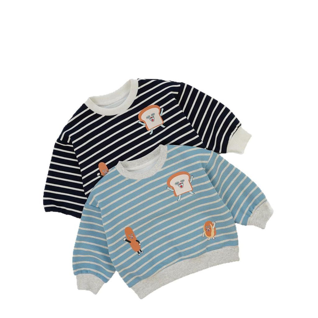 Kids' Striped Cartoon Hoodie - Autumn 2025 Korean Style Long Sleeve Unisex Pullover
