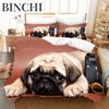Capa de edredom 3D fofa Pugs tamanho king size animal cachorro estampado preto branco colcha fronha conjunto roupa de cama personalizada conjunto de cama infantil