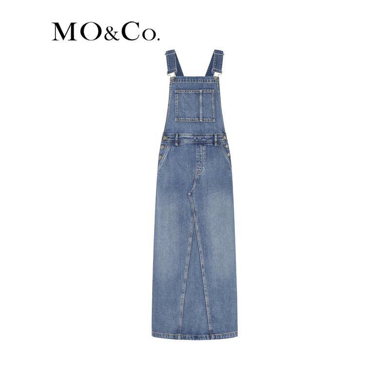 MO&Co. Women's Washed Blue Denim A-Line Overall Dress