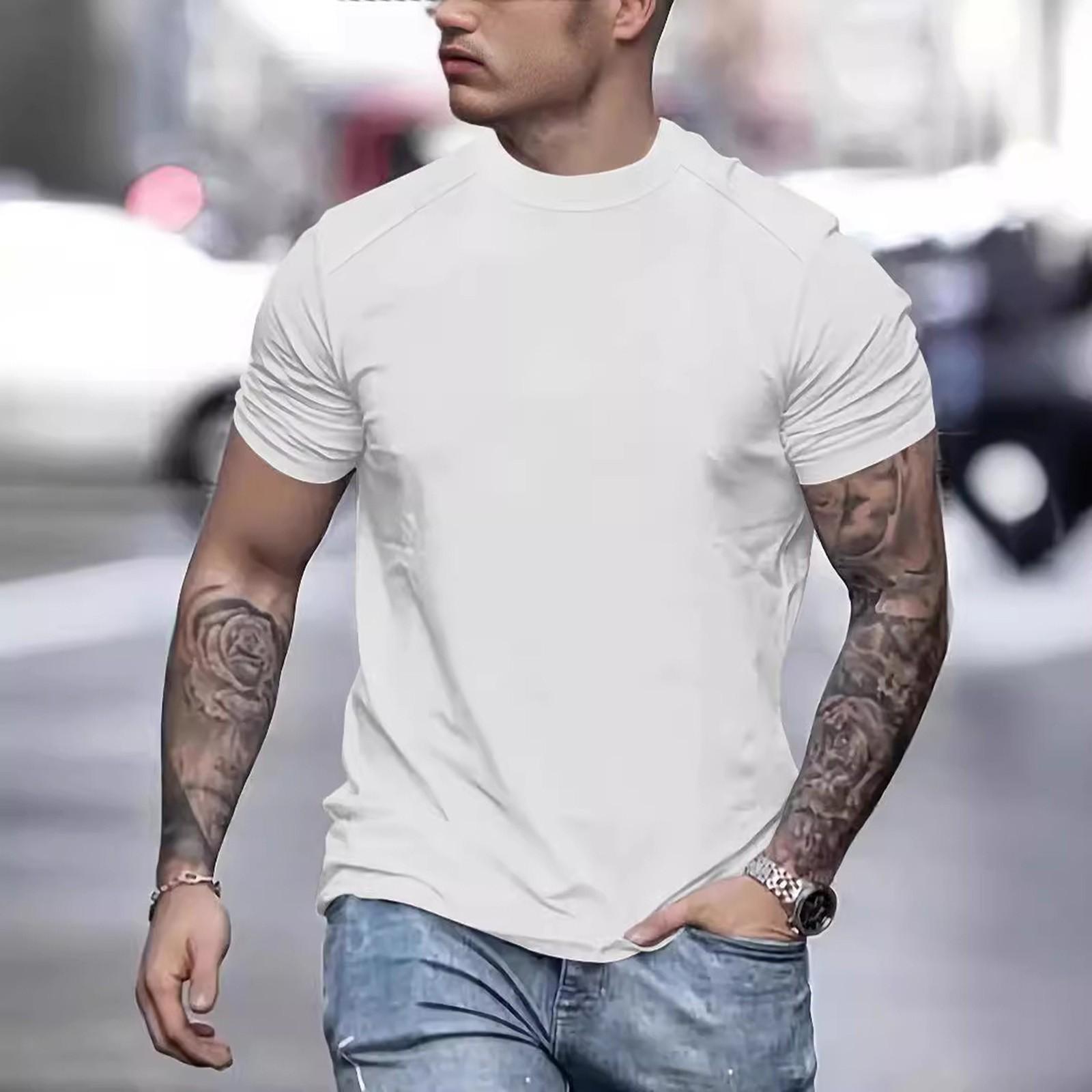 

Мужская однотонная замшевая футболка с коротким рукавом, мужской летний повседневный топ с круглым вырезом XL белый