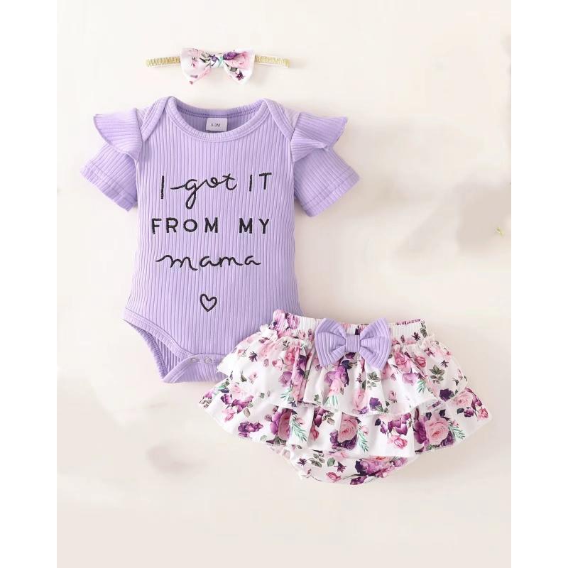 Nuovo Outfit Estivo Stile Fatina Abbigliamento per Bambini Tuta con Pantaloncini Set Abbigliamento Estivo Floreale Dolce Piccola Principessa