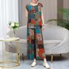 Plus Size Summer Pants Sets for Women  Elegant Loose Vintage Print 2 Piece Outifts