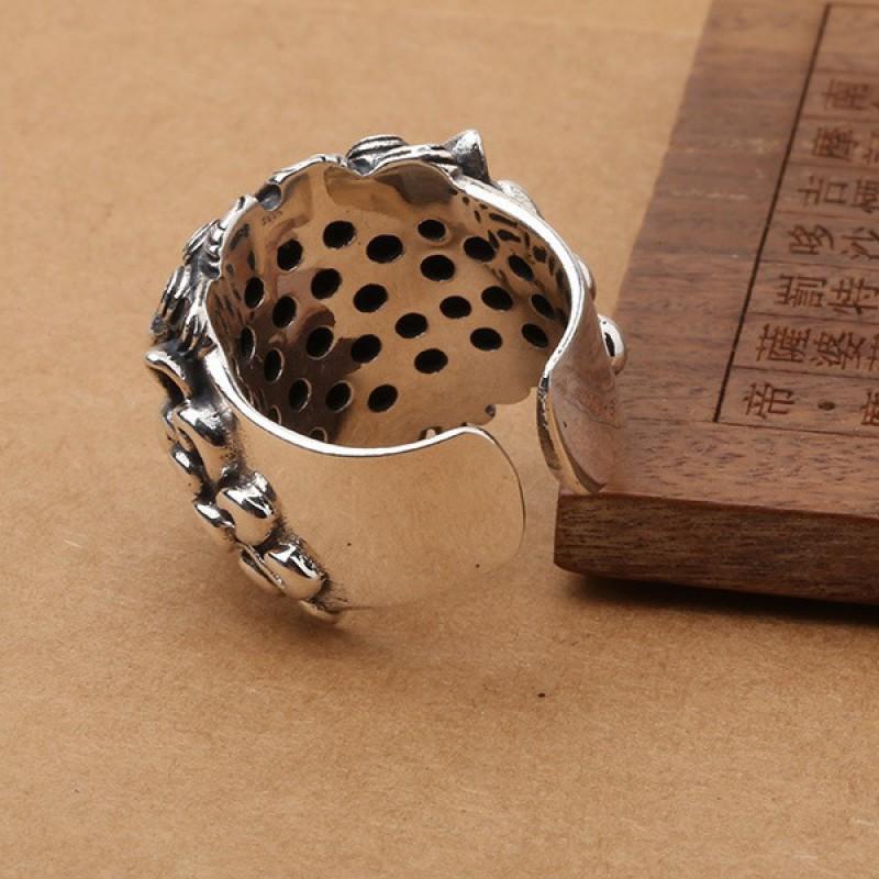 Adjustable Open Ring Men Women Vintage Ethnic Style Pixiu Lucky Charm Plated Statement