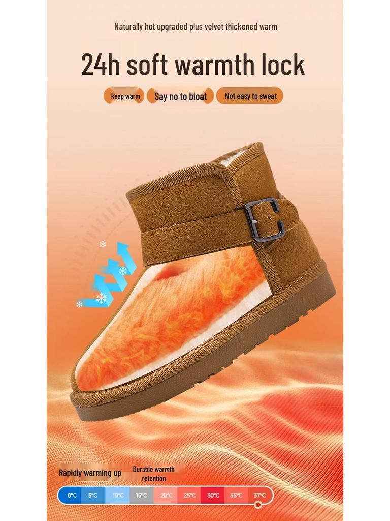 Schnalle Echtleder Schneestiefel - Herren- & Damen Winter Plüschgefüttert, Rutschfest, Verdickte Slipper Baumwollschuhe.