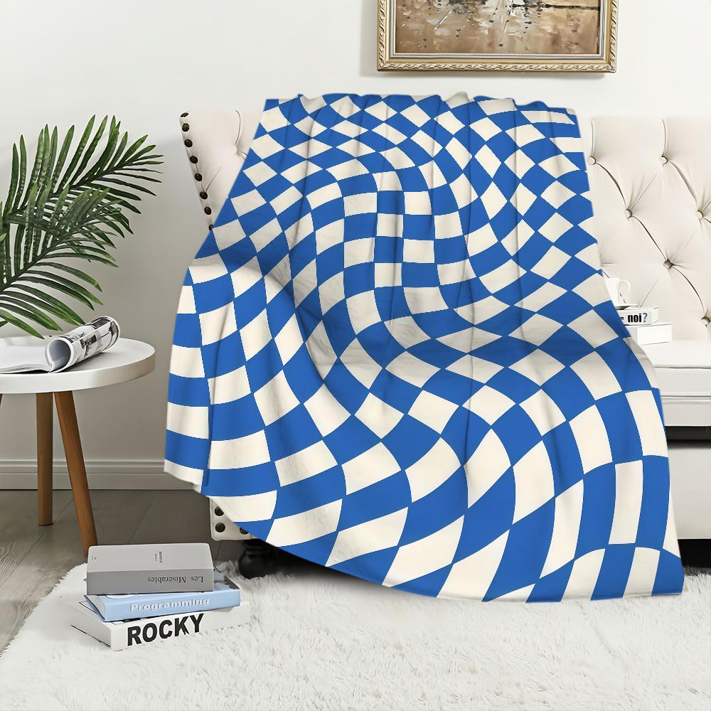Mode Verdrehte Blöcke weiß blau Orange Flanell warm Komfort weiche Plüschdecke für Sofa Wohnzimmer Büro Schlafzimmer Reise Geschenk