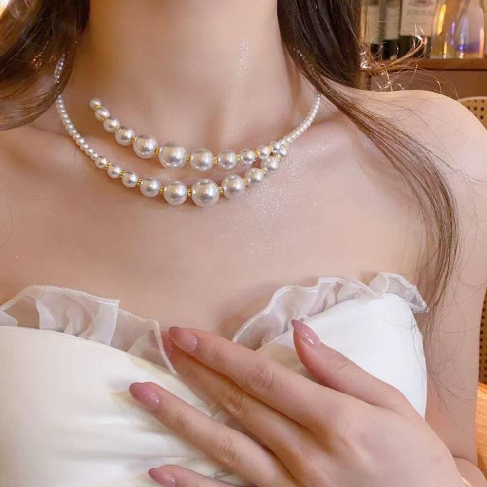 Collar Collarbone Neck Chain Imitation Pearl Clavicle Chain Exaggerated Necklace Party Jewelry
