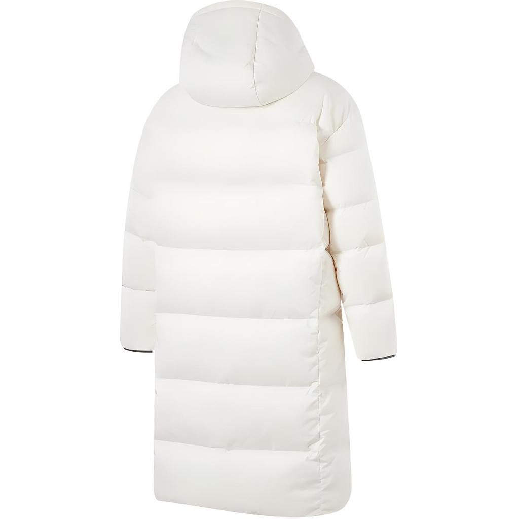 Li Ning Fitness Series Sports Leisure Loose Hooded Cold Resistant Warm Outdoor Long Down Jacket Women Outerwear Champagne-White AYMU110-1