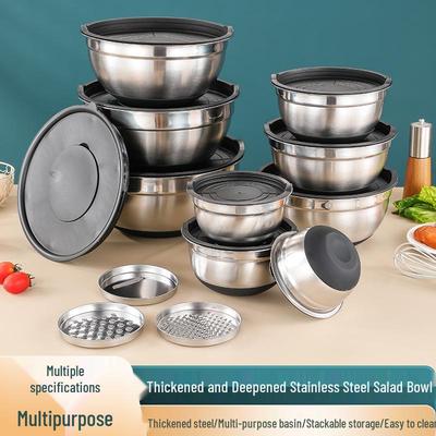 Rutschfeste Edelstahl-Rührschüssel mit Deckel und farbigem Silikonboden zum Backen und für Salate