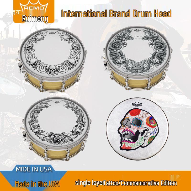 Allied Parts 14" REMO Sandblasted Swedish Drum Kit, Black and White Single Ply Resonance Drumhead