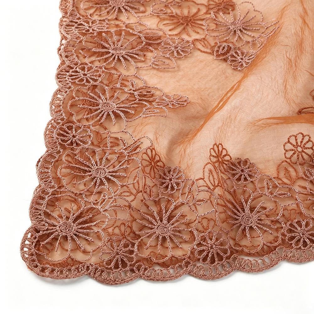 Lace Embroidery Muslim Hijab Women Chiffon Scarf Sheer Floral Headscarf Islamic Head Wrap Bandana Daily Prayer Head Accessory