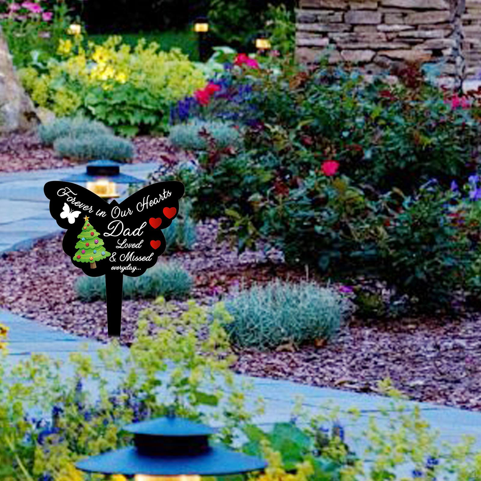 Cemetery Grave Sign Memorial Plaque Stake Outdoor Condolence Garden Butterfly Shape for Dad with Christmas Tree