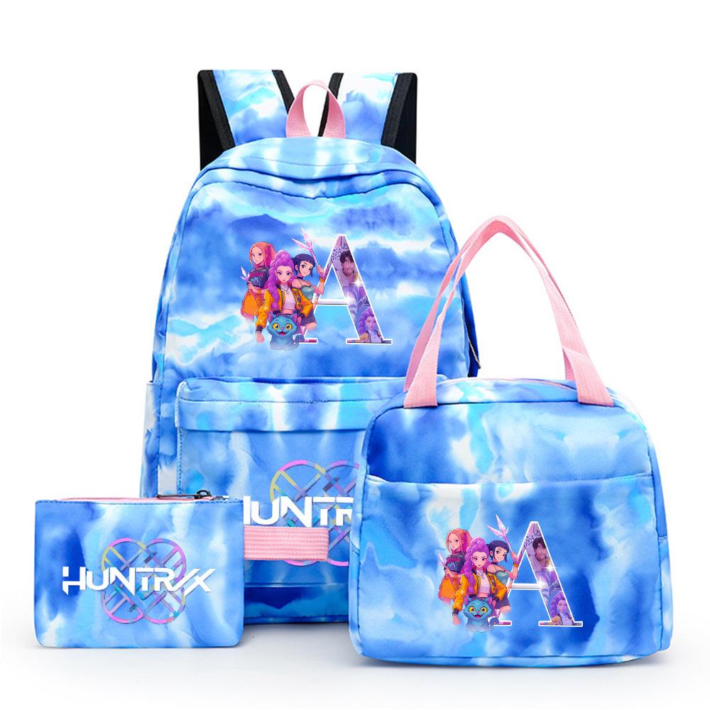 3Pcs/set Cartoon 26 English Letter Printed Backpack with Lunch Bag Pengcil Case for Teenager Girl Boy Bookbag Large Capacity Travel Bag Kid Gift