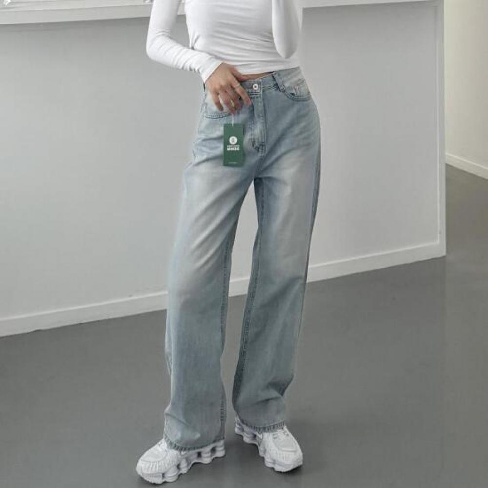 New Arrivals Open Run Women Straight Light Blue Jeans Washing Pants