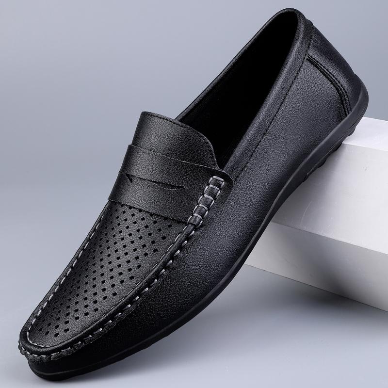 Men's Shoes Luxury Brand Business Leather Shoe Hollow Out Breathable Casual Shoes Moccasins Slip On Loafers Light Driving Shoes