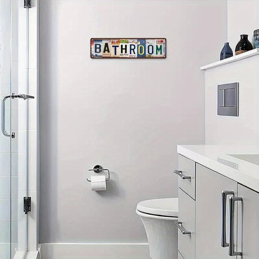 Metalowy znak łazienkowy w stylu vintage - Dekoracja ścienna w stylu vintage, Trwały znak do domu i biura, 16x4 cala