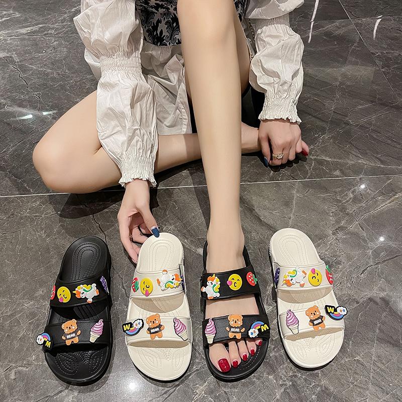 Fashion 2025 Comfortable Slippers Striped Cartoon Platform Sandals Ladies Outdoor Shoes Women Summer Casual Slides Beach Sandals