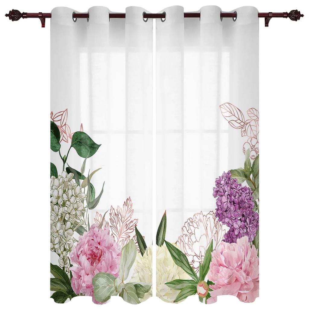 Peonies Roses Flower White Curtains for Bedroom Living Room Drapes Kitchen Children's Room Window Curtain Modern Home Decor