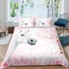 White Horse Pink Cherry Blossom King Full Bedding Set Watercolor Floral Duvet Cover Animal Quilt Cover Polyester Comforter Cover