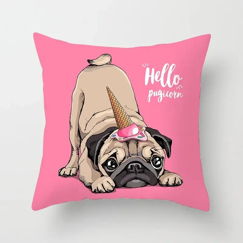Cute Pug Bulldog Sofa Decorative Cushion Covers Pillowcase For Living Room  Polyester Pillow Case  Home Decor