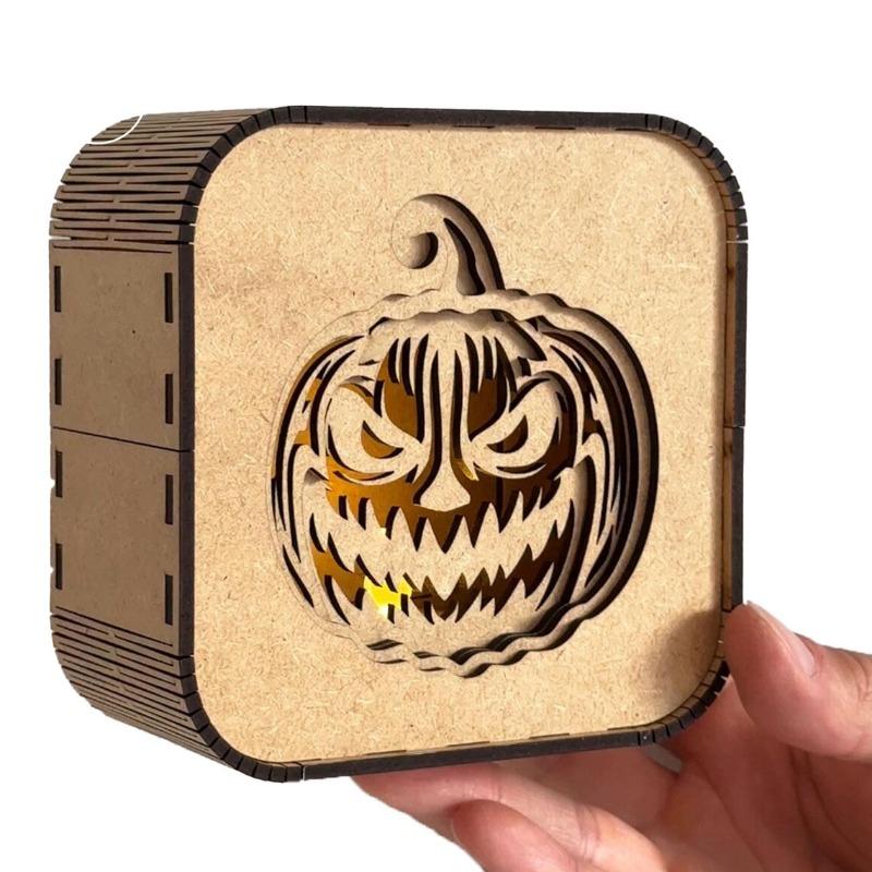 Halloween Night Lights Wooden Pumpkin Lanterns Party Decorations Ornament Scene Atmosphere Arrangement Props