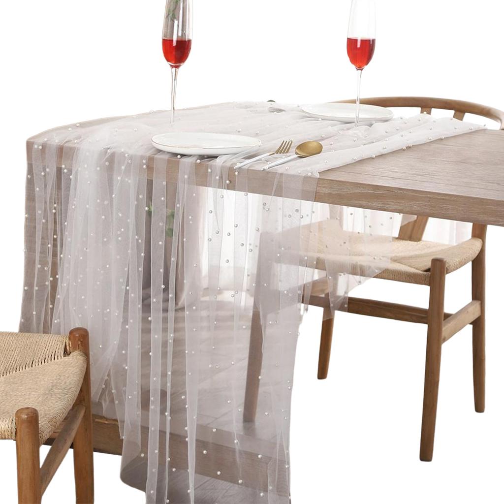 Elegant Pearls Decorated Tablecloth In Various Sizes Breathable Organza Materials For Banquets Event And Home Setting