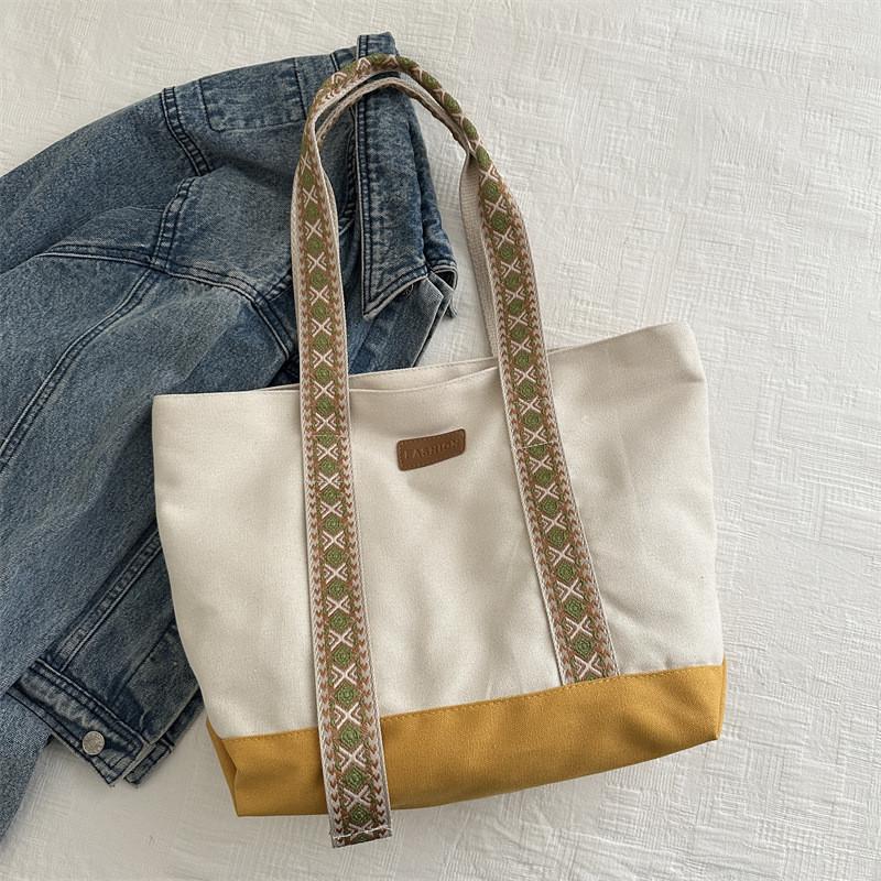 

Trendy Stylish Canvas Tote Bag For College Students Spacious Shoulder Bag In Black Blue Green Yellow жовтий