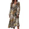 Women's  And Winter Casual Fashion V-neck Long Sleeve  Print Long Dress
