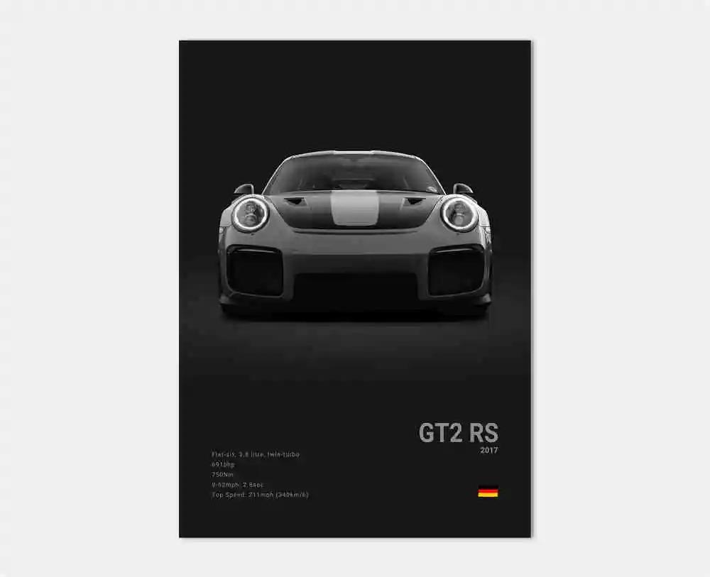 Pop Black And White German Luxury Sports Car Poster Wall Art 911 GT3 RS Turbo Canvas Print Garage Living Room Decor