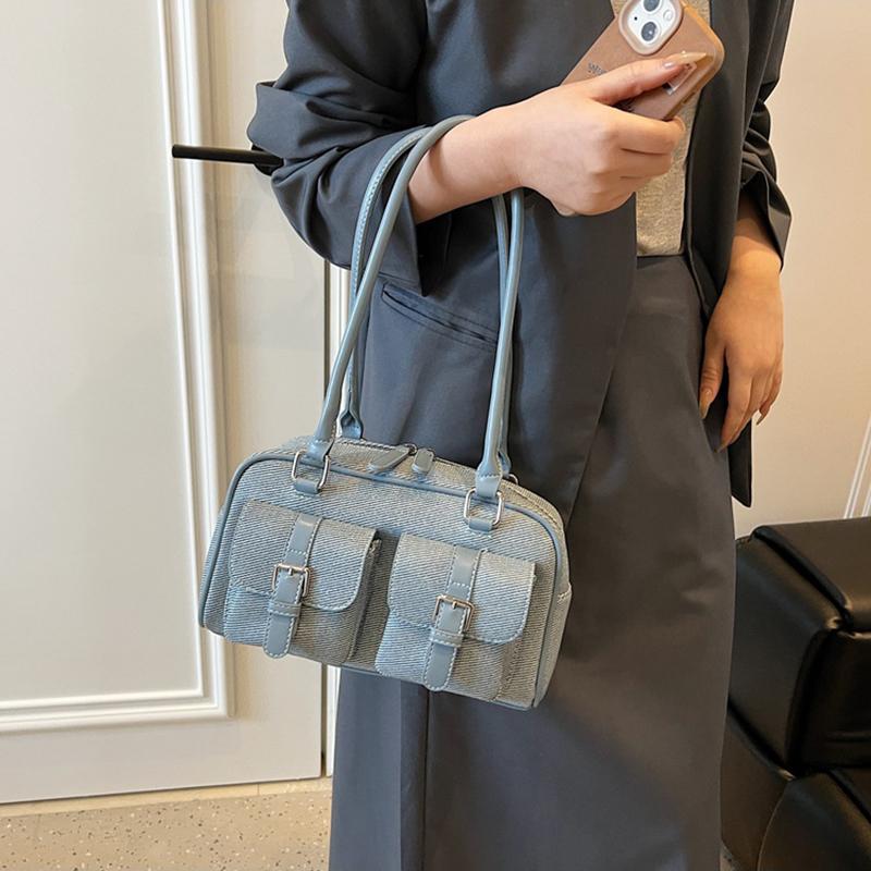 Retro Pillow Bag Merging Bowling Shape Stylish Handheld Shoulder Bag for Work & Commuting Women Underarm Bags