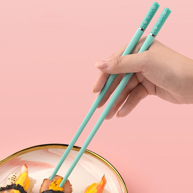 5 Paar japanische Essstäbchen in Bonbonfarben, Kirschdesign, rutschfest, wiederverwendbar, für Sushi, Lebensmittel, Essstäbchen, Geschirr, Küchenutensilien