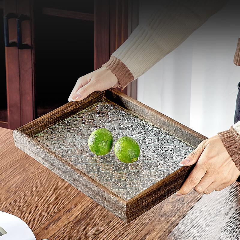 Ruhan Retro Chinese Glass Begonia Serving Tray