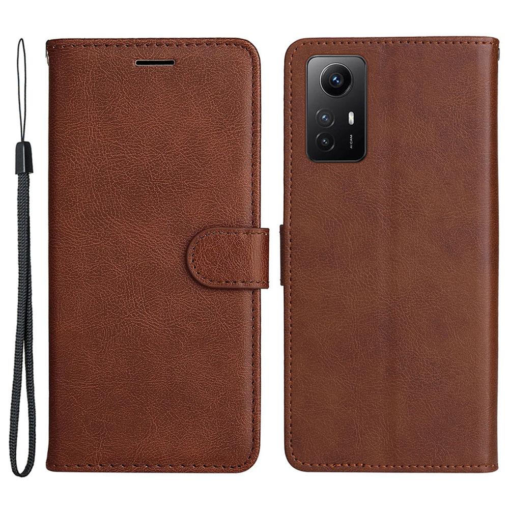 

For Xiaomi Redmi Note 12S 4G/Note 11 4G (Qualcomm)/Note 11S 4G Case Solid Color Leather Mobile Cover Wallet Stand with Strap Brown