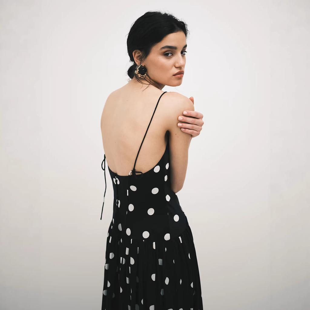 French retro polka dot dress women's summer sexy backless sleeveless spice girl umbrella pendulum long vacation neck suspender skirt