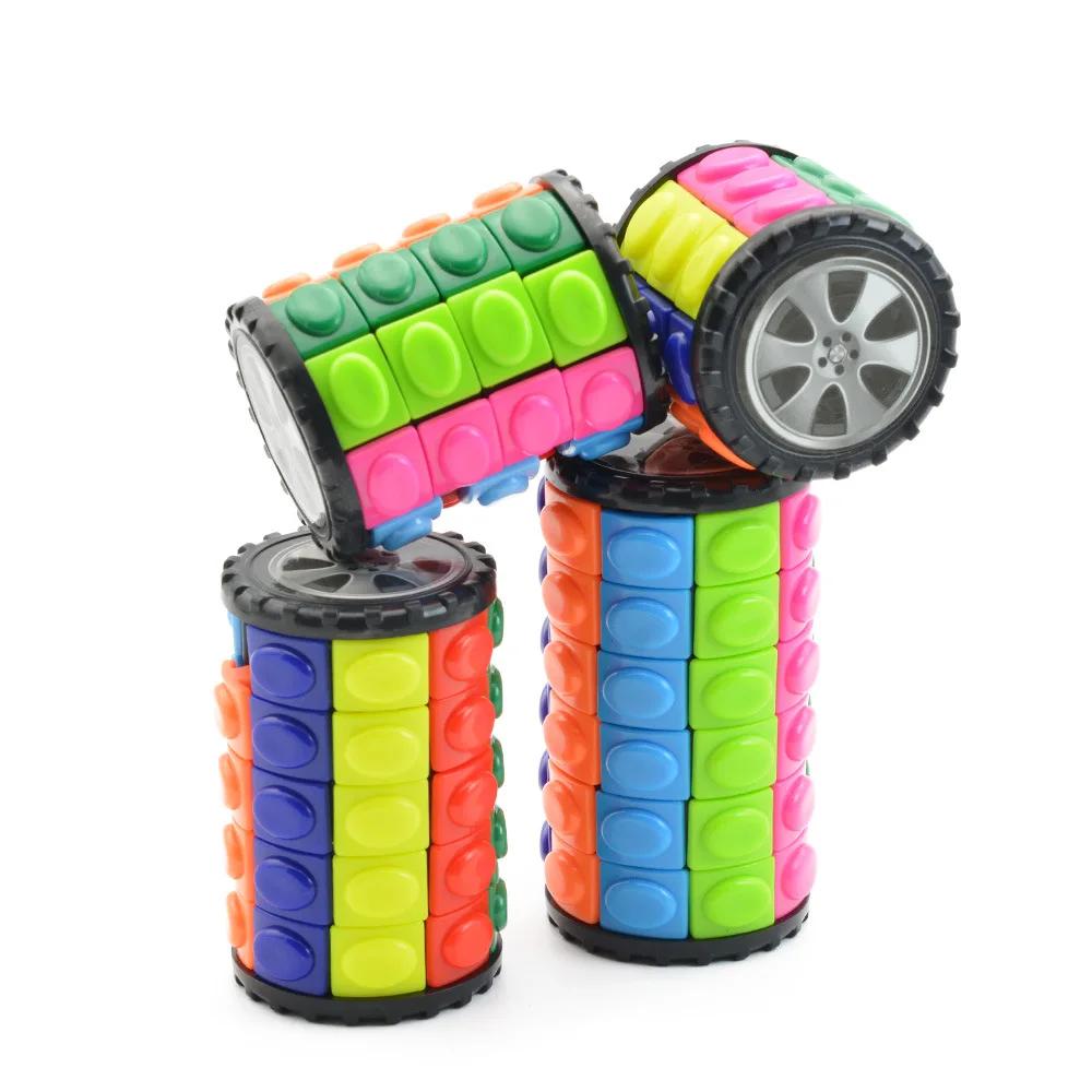 Discover Intime Colorful 3D Rotating Magic Cylinder Cube - Babylon Tower Themed Stress Relief Sensory Puzzle Toy For Kids Birthday Gifts