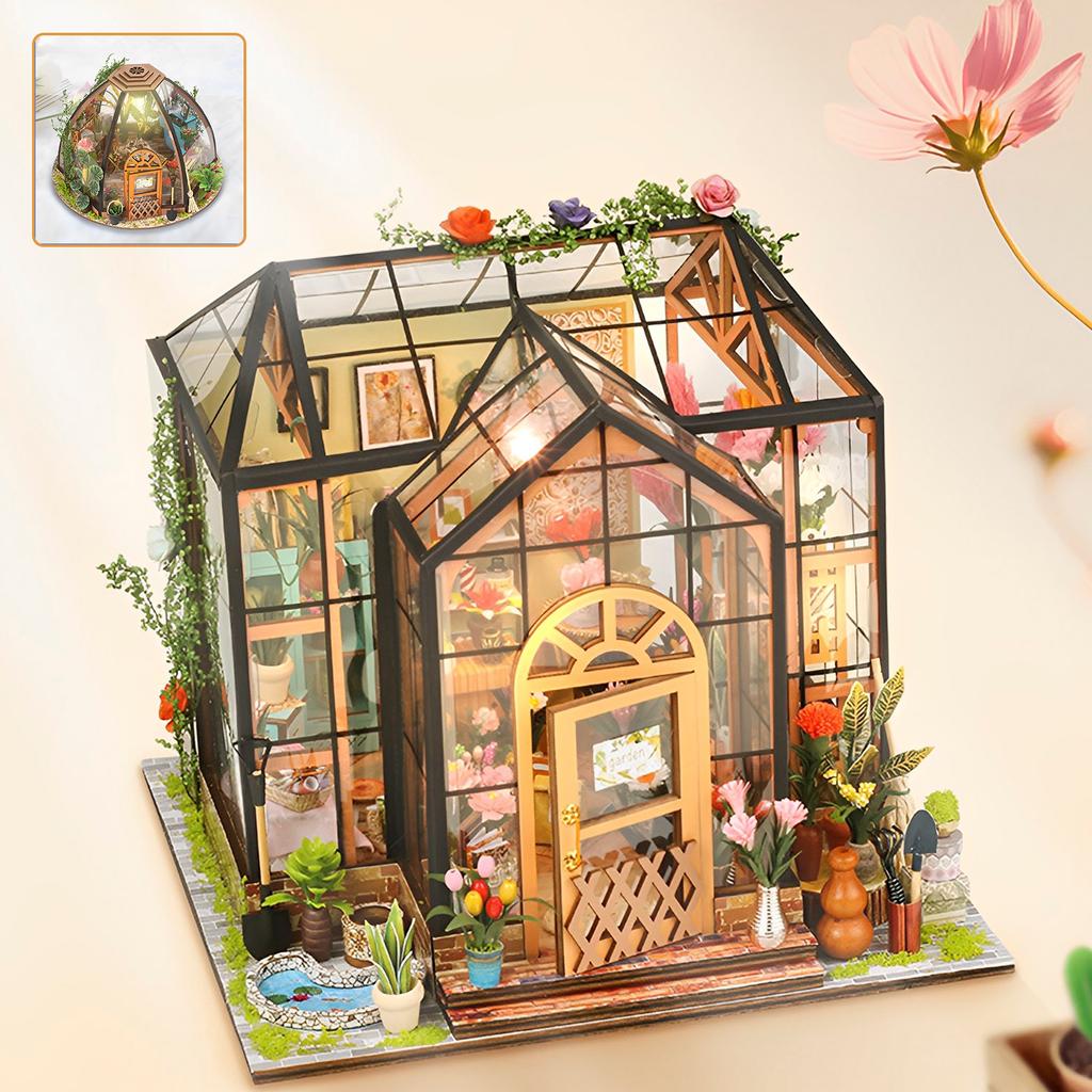 Miniatur-Puppenhaus-Bausatz zum Selberbauen: Gartenhaus, Zimmermodellbau, Heimdekoration mit Möbeln, Holzbastel-Puppenhaus-Geschenk
