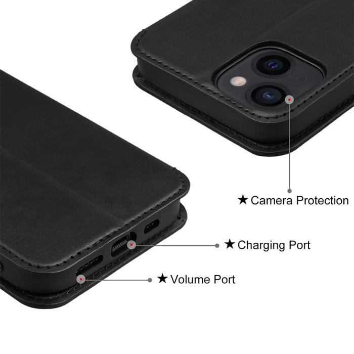 Coque portefeuille - E.F.CONNECTION - pour iPhone 14 - Noir - Souple - Fermoir magnétique
