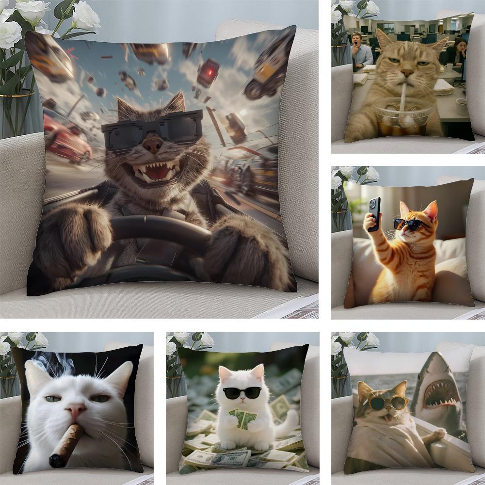 Funny Kitten Cute Cushion Cover Plush Fabric Soft DoubleSided Printed Sofa Warm Winter Home Child Gift Pillow Case