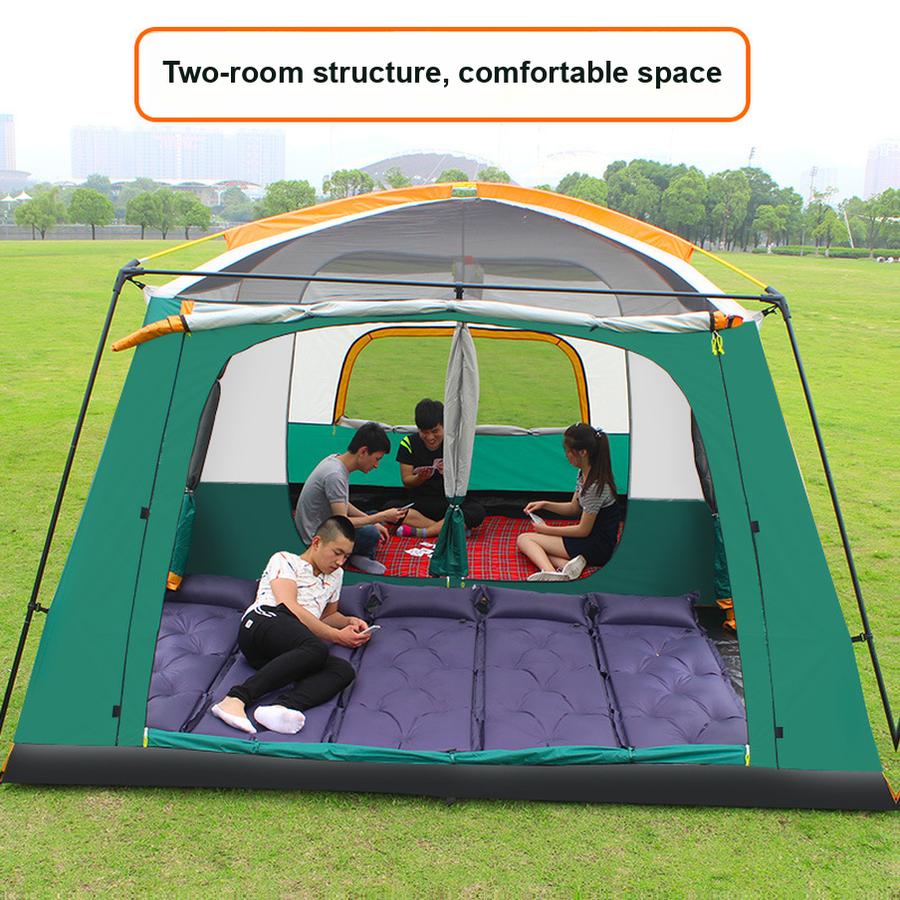 Tragbares Campingzelt Outdoor 3-4 Personen Zelt mit Überzelt und zwei Räumen, Atmungsaktives großes Zelt Set