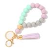 Silicone and Wooden Bead Keychain Bracelet with PU Tassel