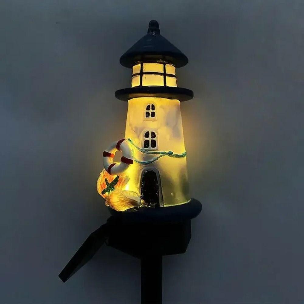 Solar Powered Solar Lighthouse Resin Material Outdoor Decor Garden Light  Patio Decoration