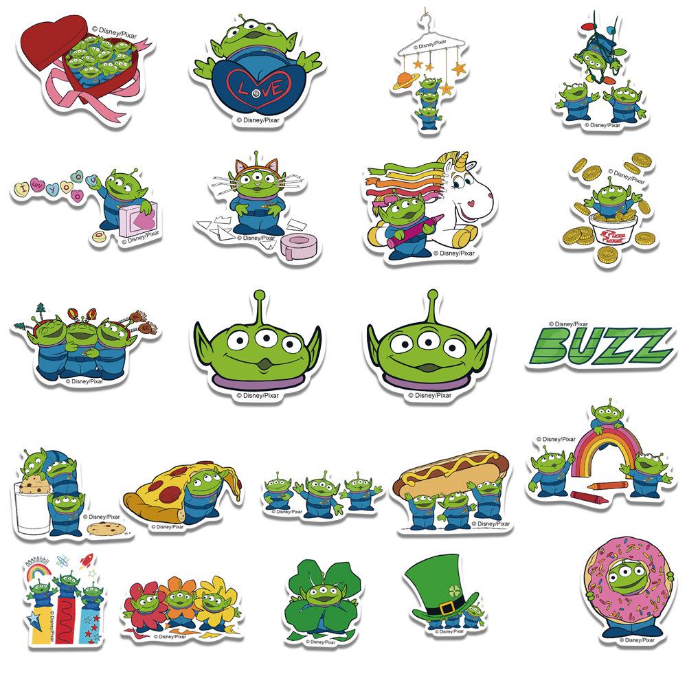 Set of 42 Waterproof, Self-Adhesive Toy Story Alien Stickers for Scrapbooking and Stationery.