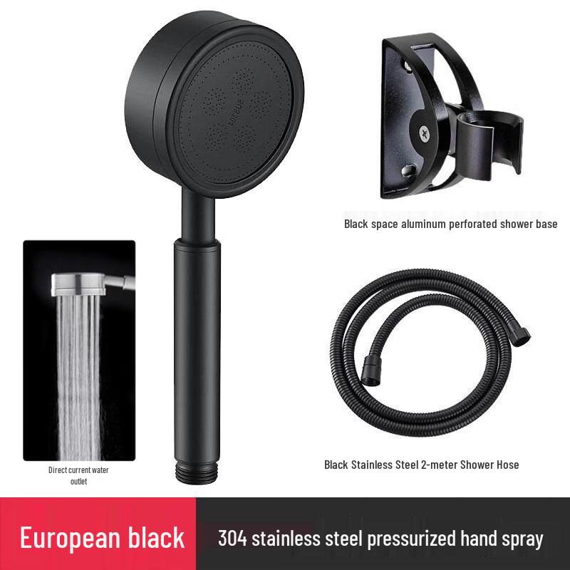 Yuzhuxun Black 304 Stainless Steel Pressurized Shower Head Set (2-Pack)